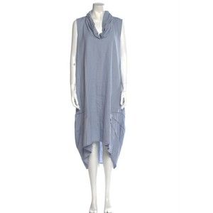Cynthia Rowley blue cowel neck high low linen blend maxi dress